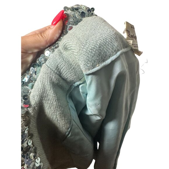 GENE SHELLY'S International Boutique Vintage 100% Wool Blue Sequin Jacket Sz 10 - Picture 12 of 14